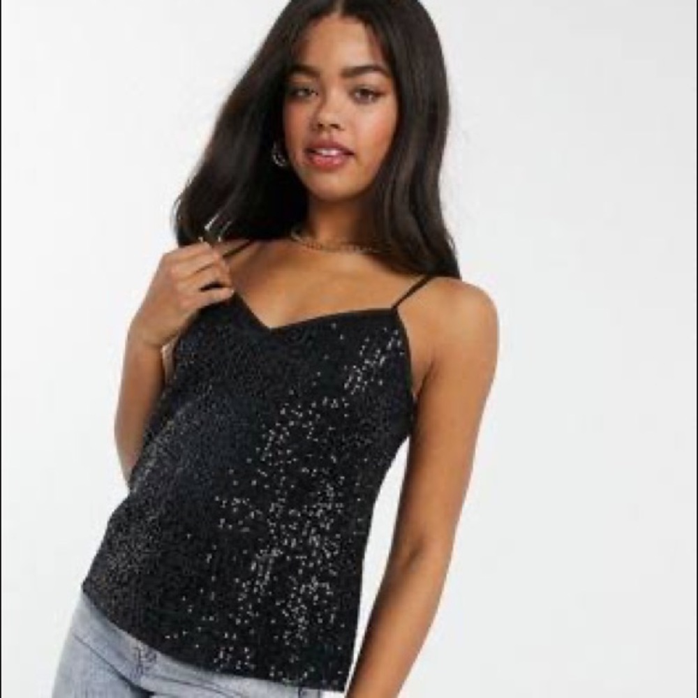 Indie Sleaze Express Black and Silver V Neck Slip Tank Top Never worn